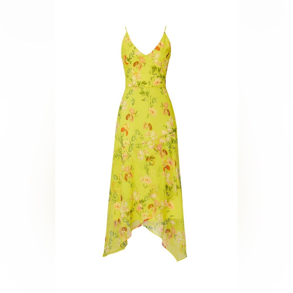 Yellow Floral Midi Dress with Adjustable Straps